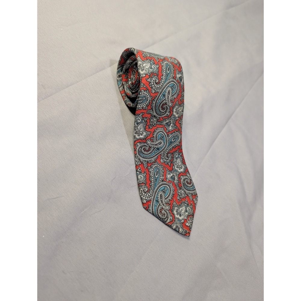 Kuppenheimer Silk Tie Red Paisley Teal Gray USA Made Classic Vintage Men's Tie